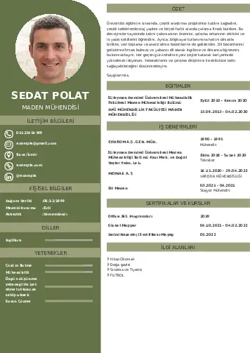 Maden Mühendisi Cv Örnekleri cv indir